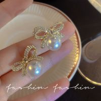 [COD] Korean Dongdaemun bowknot pearl earrings silver needle versatile temperament fashion trendy women wholesale
