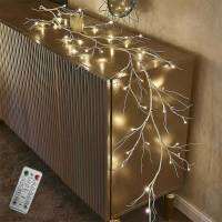 Birch Garland Lights Strings 48 LED Batteryusb Operated - Lighted Twig Vine For Fireplace 8 Modes Decoration Indoor Outdoor Use