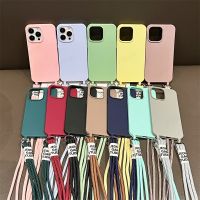 [Fast]สายสายคล้องแบบคาดตัวหรูหราสำหรับ iPhone 14 Plus 13 12 Mini 11 Pro XR X สีลูกอมฝาหลังซิลิโคนนิ่ม