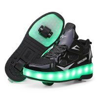 Kids Roller Shoes Removable Wheel Lights Roller Skate Shoe Boys Girls Casual Sneakers Usb Charge LED Flashing Child Sports Shoes