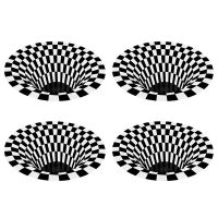 4X Vortex Illusion Rug 3D Trap Effect Bottomless Hole Carpet Round Black White Grid Room Bedroom Anti-Slip Floor Mats-C