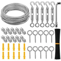 String Light Hanging Kit, 1/8inch Cable Wire, 98Ft Coated Wire Rope with Turnbuckles and Hooks for Deck Railing System