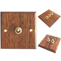 86 Type Solid Wood Panel Switch Wall Light Retro Brass Toggle Switch Wood Grain Electrical Switch Socket