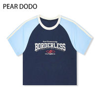 PEAR DODO การพิมพ์จดหมายแบบไม่เป็นทางการเกาหลีแขนสั้นเสื้อยืดสั้นสำหรับผู้หญิง