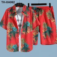 Summer Beach Suit Mens Short-Sleeve Floral Shirt Large Size Loose Hawaiian Couple Casual Shorts Shirt Set