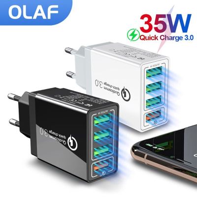 เครื่องชาร์จโทรศัพท์มือถือแบบเร็วติดผนังรุ่น Olaf 35W ที่ชาร์จเร็ว QC3.0 4เครื่องชาร์จ USB สำหรับ11 S9 QC3.0 EU US UK