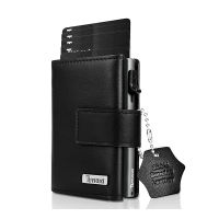 Credit Card Case Mini Wallet with Zip Coin Purse Men RFID Protection Genuine Leather Card Wallet Small Aluminum Card Holder