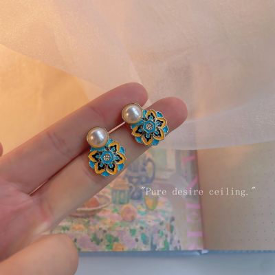 [COD] This beautiful 925 silver needle plated 14K hand-made painted earrings womens ethnic style wholesale
