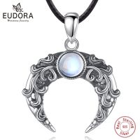 Eudora 925 Sterling Silver Moon Necklace For Women Man Vintage Tree Of Life Moonstone Amulet Pendant Personality Jewelry Gift