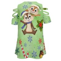 Happy Squirrel! New Fashion Zip Off Shoulder Top Short-Sleeve Women Shirt Mouse Christmas Merry Christmas Cute Magic Kingdom