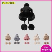 JIYAN2866 หูของแมว หมวกถักอบอุ่น หมวกปิดหู ขนปุยนุ่ม หมวกบีนนี่ขนสัตว์ ของใหม่ การ์ตูนลายการ์ตูน หมวกเล่นสกี ฤดูหนาวในฤดูหนาว