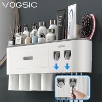 VOGSIC Magnetic Toothbrush Holder Wall Storage Rack Cups With 2 Toothpaste Dispenser For Home Organizer Bathroom Accessories Set