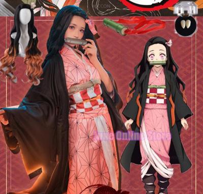 Anime Demon Slayer Cosplay Costume Kamado Tanjirou Nezuko Kimetsu No Yaiba Kochou Shinobu Women Kimono Set Halloween Uniform Men