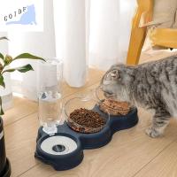 GOIDF สีสันสดใส พลาสติกทำจากพลาสติก พร้อมขวดน้ำดื่ม ชามสองชั้น ถอดออกได้ จุได้มาก เครื่องจ่ายน้ำสำหรับแมว ชามอาหารแมว เครื่องให้อาหารสัตว์เลี้ยง ภาชนะบรรจุอาหารแมว