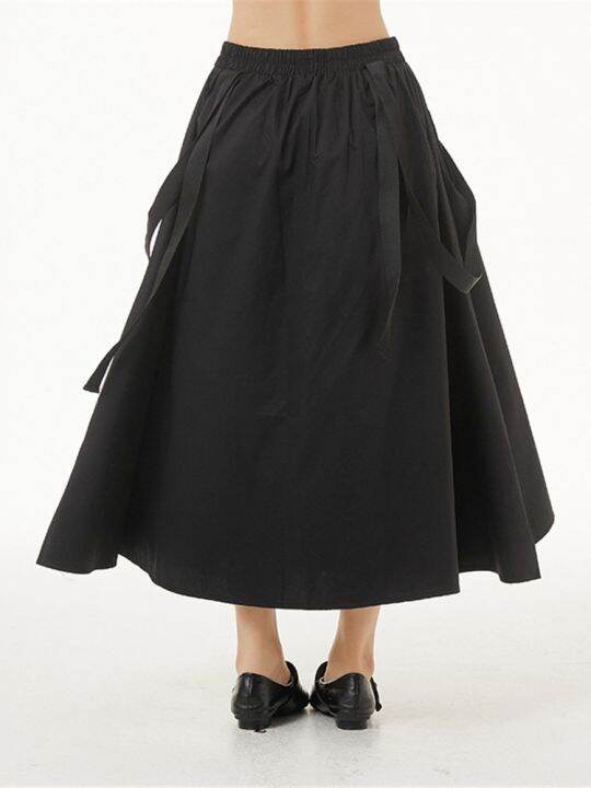 xitao-skirt-fashion-irregular-pleated-goddess-fan-women-black-skirt