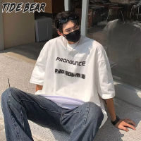 TIDE BEAR เสื้อระบายอากาศและสะดวกสบายอเนกประสงค์แขนสั้นหลวมเสื้อลำลองแขนสั้นพิมพ์ลายแฟชั่นแบบใหม่