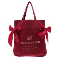 ส่งทันที Maison de FLEUR - Velvet Double Ribbon Tote Bag กระเป๋าโบว์คู่ ผ้ากำมะหยี่ สวยหรู ดีไซน์น่ารัก