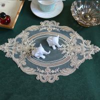 Oval 28x42cm European Luxury Lace Embroidered Restaurant Velvet Placemat Small Balcony Coffee Cup Table Mat Vase Pad Coaster