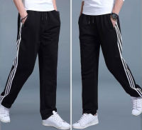 พร้อมส่ง❗Sweatpants Straight Trousers Cotton Elastic Waist Sports Pants [Black-White]✈