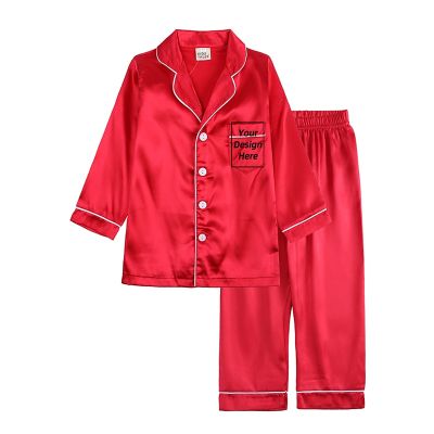 Add Your Own Text And Design Customizing Pajama Sets for Girls Silk Satin DIY Logo Solid Nightgown Children Sleepwear for Boys