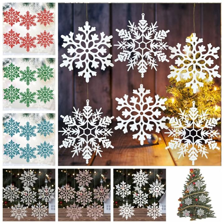 EDATEA 12pcs/set Plastic Christmas Snowflake Pendants Glitter Snowflake DIY  Christmas Artificial Snowflake Creative Handmade XmasTree Hanging Ornament  Christmas