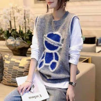 2021 New Korean Style Spring Autumn Sleeveless Sweater Hot Sale 3D Little Bear Vests For Women Fashion O-Neck Loose Womens Vest