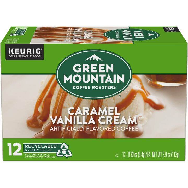 Green Mountain Caramel Vanilla Cream, Flavored Light Roast, 12 Keurig k ...