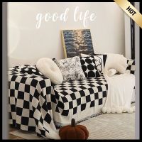 ผ้าคลุมโซฟาผ้าขนหนู Wind Chessboard Grid Cover Cloth Black And White Grid Sofa Towel Full Covered Four Seasons Double Thick Sofa Cover