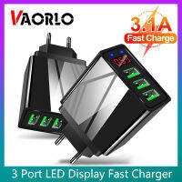 VAORLO หน้าจอดิจิตอล LED ที่ชาร์จความเร็วสูง3.1A 5V 3USB ชาร์จได้กับเราใช้ได้กับ iPhone สำหรับ Huawei Xiaomi Samsung Redmi