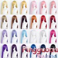 HOT ”Manmei Long Bangs 60ซม. Universal ยาวตรง Multicolor Modeling Practice Hand ผมสังเคราะห์ทนความร้อนคอสเพลย์ Wig