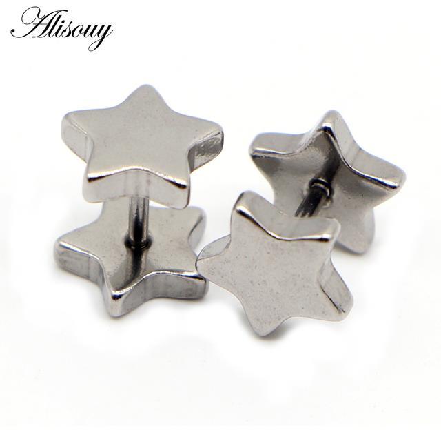 alisouy-2pcs-new-unisex-stainless-steel-barbell-ear-stud-classic-five-pointed-star-earrings-screw-back-ear-piercing-body-jewelry