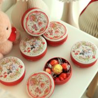 10pcs Cartoon Bunny Wedding Candy Box Horse Mouth Small Iron Box Round Drum Cans Wedding Red Candy Box Storage Boxes