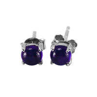 ต่างหูเงินแท้ ชุบทองคำขาว แบบแกน (STUD) อเมทิสต์ (Amethyst)  ดีไซน์น่ารัก เก๋ สวย : มณีธารา MT Jewelry (ge483-3)