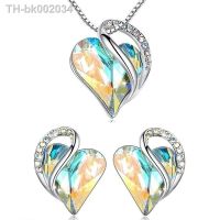 ✱ NEW Fashion Silver Love Heart Crystal Stud Earrings Pendant Necklace Birthstone Jewelry Set Gifts for Women