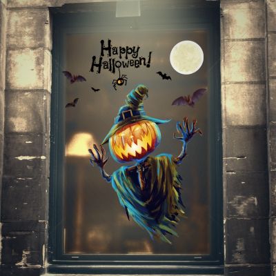 [24 Home Accessories] สติกเกอร์ติดผนังฮาโลวีน Happy Halloween สติ๊กเกอร์ติดผนังพื้นหลังหน้าต่างตกแต่งบ้าน Decal Decor Pegatinas De Pared
