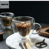 SHENYIA อุปกรณ์ดื่มพร้อมที่จับใสทนทานความร้อนนำมาใช้ใหม่สำหรับอาหารเช้าน้ำผลไม้นมสำหรับเครื่องดื่มร้อนคาปูชิโน่แก้วกาแฟหุ้มฉนวน Sloki Kaca ถ้วยชาแว่นตา Dinking