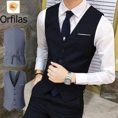 Orfilas 🥂🥂เสื้อกั๊กผู้ชายเกาหลีชายเสื้อสูทธุรกิจ Slim Vest เสื้อกั๊กผู้ชาย（แนะนำให้ซื้อเพิ่มหนึ่งไซส์）เสื้อผ้าผู้ชายที่ดีที่สุด 3Colors