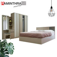 Raminthra Furniture ชุดห้องนอน 5 ฟุต Time (เตียง5ฟุต+ตู้ผ้า160ซม.+โต๊ะแป้ง80 ซม.) สีชูการ์บราวน์ bedroom set