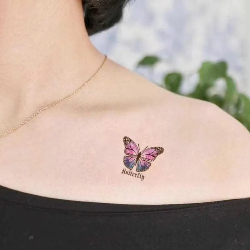 Collarbone Light Purple Butterfly Tattoo
