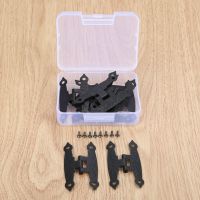 DRELD 10pcs Black Furniture Cabinet Door Luggage Hinges 4 Holes Jewelry Wooden Boxes Vintage Old H Hinges Screws Storage Box