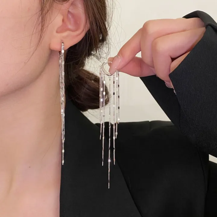 female-long-style-tassel-earrings-light-film-ear-buckle-earrings-stylish-temperament-clip-earrings-thin-silver-needle-earline-earrings-ins-light-luxury-tassel-earrings