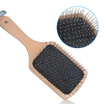 MUS New Wooden Handle Massage Hair Brush With Metal Pins Message Comb With Air Cushion