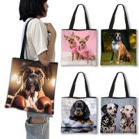 【jw】✢  Kawaii Dalmatian Dog Print Shoulder Chihuahua Dachshund Shopping Reusable Tote Fashion Shopper