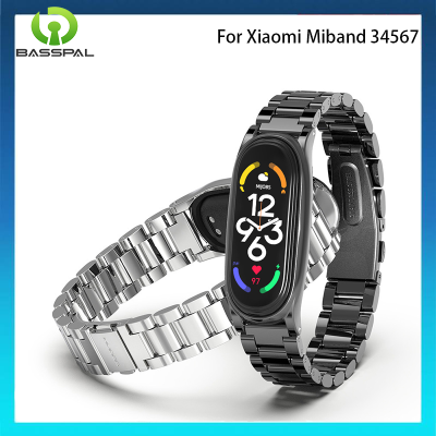 สายนาฬิกาโลหะลูกปัดสามเม็ดสำหรับ Mi Band 3 4 5 6 7สายหัวเข็มขัดพลาสติกสำหรับ MiBand 3 4สายรัดข้อมือสำหรับ Xiaomi MiBand 5 6 7