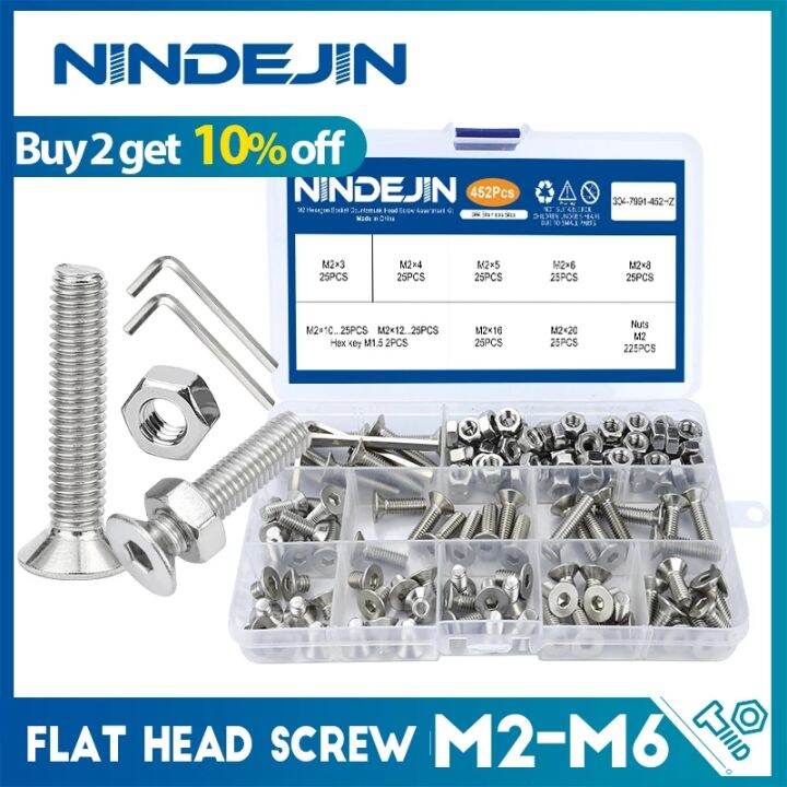 nindejin-ซ็อกเก็ตหกเหลี่ยม-countersunk-หัวสกรูชุด-m2-m2-5-m3-m4-m5-m6โลหะสเตนเลสแบนหัวน็อตและสลักเกลียวสกรูชุด