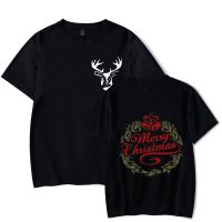 เสื้อยืดผ้าฝ้ายเสื้อยืดผ้าฝ้าย เสื้อยืดคริสต์มาสAlimoo Merry Christmas Men &amp; Women Cotton T-shirt Lovers Tops Plus Size XXS 4XL