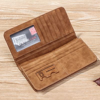 New Fashionable Men Leather ID Credit Multi-card Holder Clutch Coin Long Retro Purse Slim Vintage Frosted Wallet Pockets