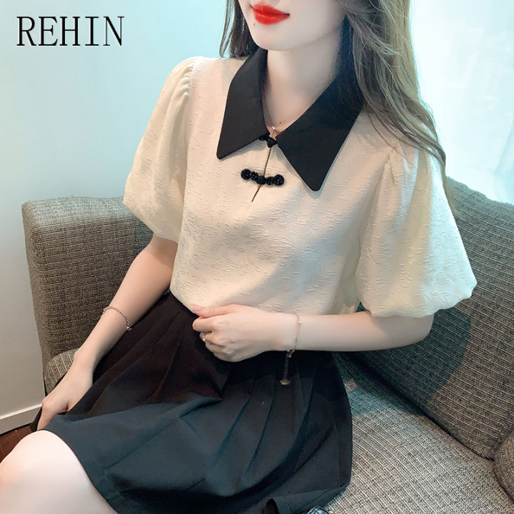 rehin-เสื้อผู้หญิงแขนสั้น-แฟชั่นใหม่ฤดูร้อนหรูหราอเนกประสงค์เกาหลีห่วงยางรัดแขน