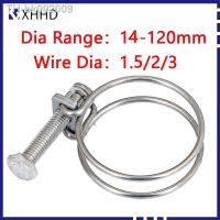 ❧⊙ 304 Stainless Steel Double Wire Throat Hoop Hose Clamp Adjust Clip Holding Fastening Water Rubber Pipe Clamp Home Decoration