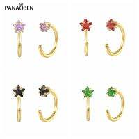 [Han ornaments] PANAOBEN 925เงินสเตอร์ลิงคริสตัลที่มีสีสันดาวต่างหูสตั๊ดสำหรับผู้หญิงเครื่องประดับสกรูกลับหูโบฮีเมียเจาะต่างหู